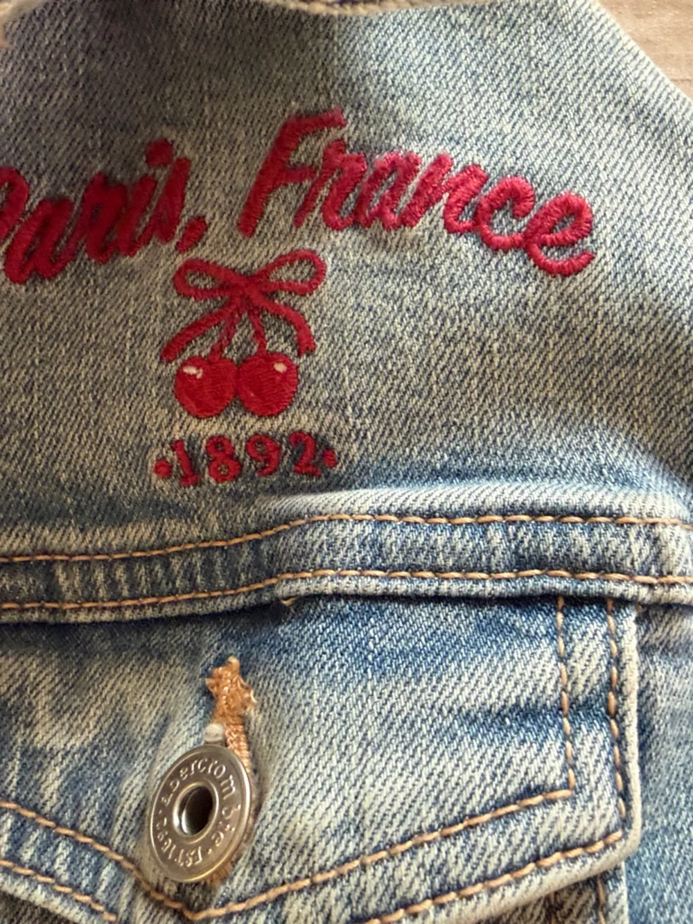 abercrombie kids Light Blue Denim Jean Jacket with Pink Embroidery